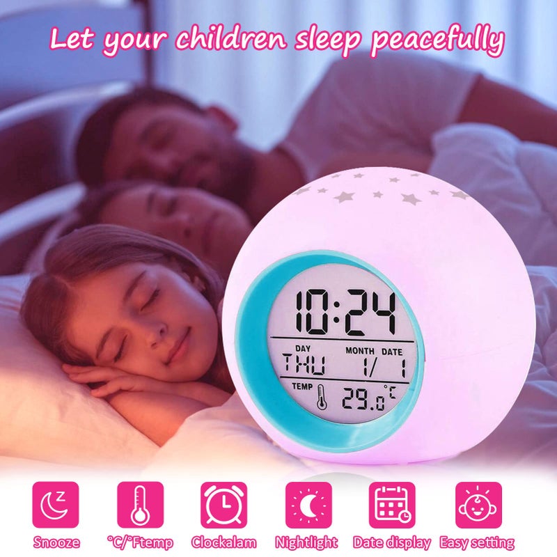 Tarklanda Kids Alarm Clock Boys,Moon Stars Projector Alarm Clock,7 Color Changing Nightlight Clock,Snooze Touch Control Temperature for Kids Bedrooms, Digital Clock for Girls Boys Children Birthday Gifts - Image 4