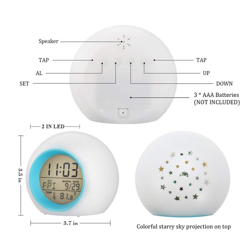 Tarklanda Kids Alarm Clock Boys,Moon Stars Projector Alarm Clock,7 Color Changing Nightlight Clock,Snooze Touch Control Temperature for Kids Bedrooms, Digital Clock for Girls Boys Children Birthday Gifts - Image 2