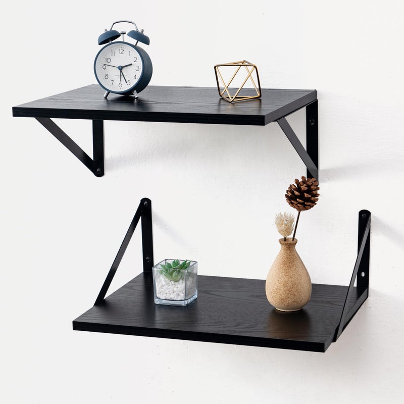 Axeman Deep Floating Shelves for Wall, 16W x 12D Black Floating Shelves Set of 2, 12 Inch Deep Large Wall Mounted Shelves for Living Room Bedroom Bathroom - Image 1