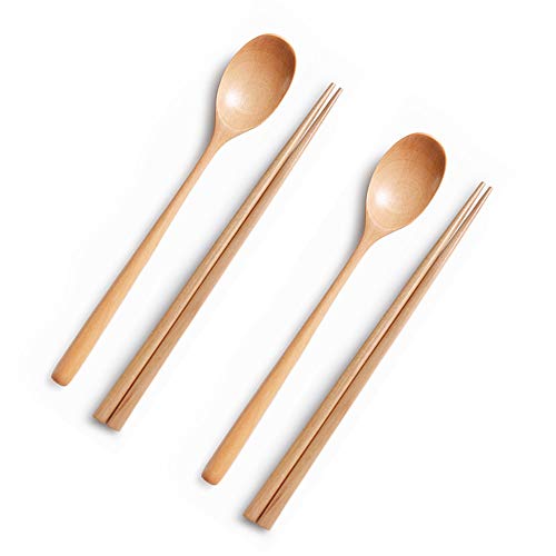 Ecloud Shop® Wooden Spoon Chopsticks Sets Korean Dinnerware Combinations 2pcs - Image 2