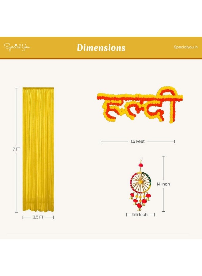 SpecialYou.in Special You Yellow Haldi Decoration Items for Home, Backdrop Decoration Set, Backdrop Cloth for Decorations, Haldi Decor with Multicolor Chakra latkans & Haldi Banner - 11 Pcs - Image 4