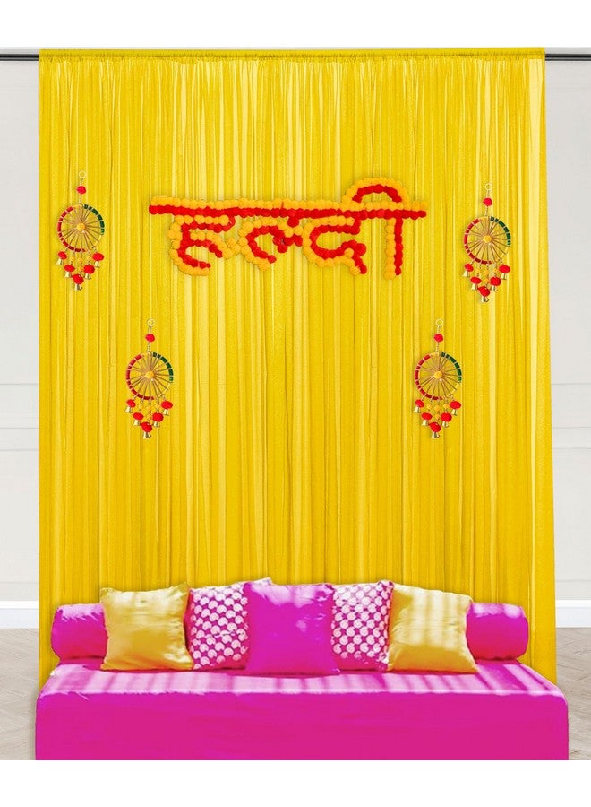 SpecialYou.in Special You Yellow Haldi Decoration Items for Home, Backdrop Decoration Set, Backdrop Cloth for Decorations, Haldi Decor with Multicolor Chakra latkans & Haldi Banner - 11 Pcs - Image 1