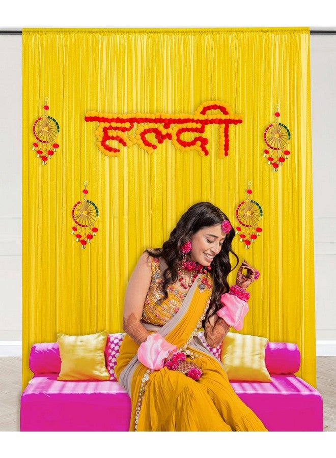 SpecialYou.in Special You Yellow Haldi Decoration Items for Home, Backdrop Decoration Set, Backdrop Cloth for Decorations, Haldi Decor with Multicolor Chakra latkans & Haldi Banner - 11 Pcs - Image 5