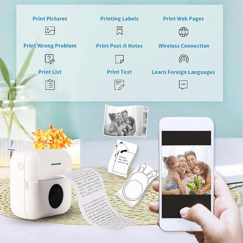 Portable Thermal Sticker Printer with Bluetooth Connectivity for Mobile Devices - Includes 10 Rolls of 57 x 26 mm Self Adhesive Paper - Inkless Printing for Office and Personal Use - Image 2
