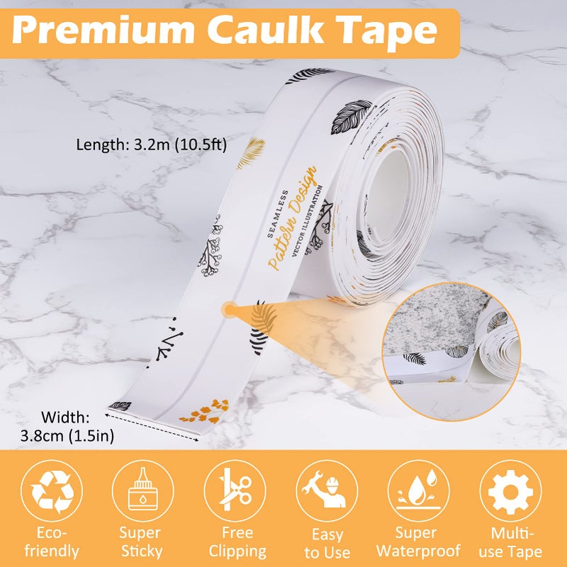 Onlyesh 2 Pieces Faucet Caulk Tape, Self-Adhesive Water Caulk Tape for Bathtub, Bathroom, Kitchen, Wall Corners, 1.5 Inch x 10.5 Feet - Image 2