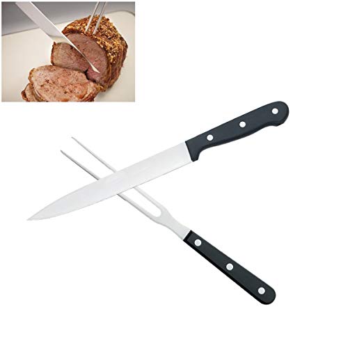 TIYOORTA Carving Knife Set for Meat Turkey, Set of 2 Stainless Steel Carving Fork Guard and Slicer Home Gourmet BBQ Tools Cutlery Knives for Brisket Meat Roast Ham - Image 1