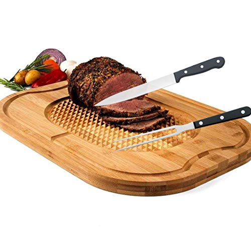 TIYOORTA Carving Knife Set for Meat Turkey, Set of 2 Stainless Steel Carving Fork Guard and Slicer Home Gourmet BBQ Tools Cutlery Knives for Brisket Meat Roast Ham - Image 3