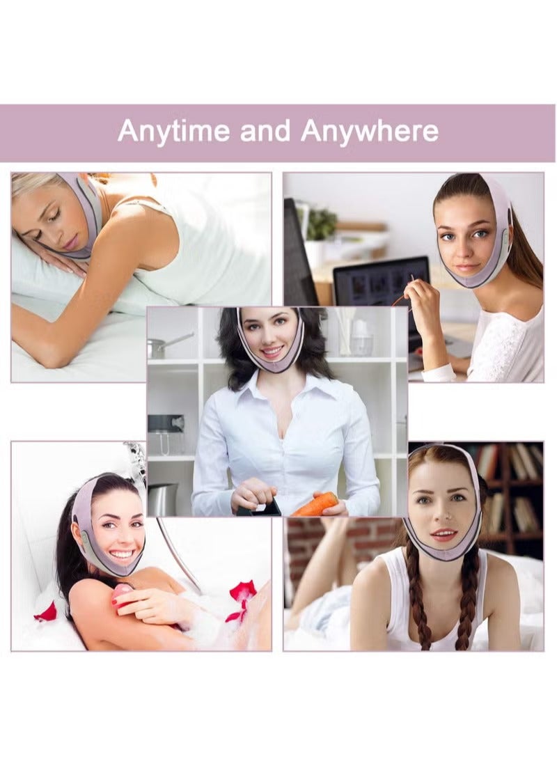 حزام تنحيف الوجه، حزام شد الذقن والخد على شكل حرف V بدون ألم، حزام تشكيل الوجه، لمكافحة الشيخوخة والتجاعيد وتقليل الذقن المزدوجة ومضاد للشخير (أرجواني) - Image 3