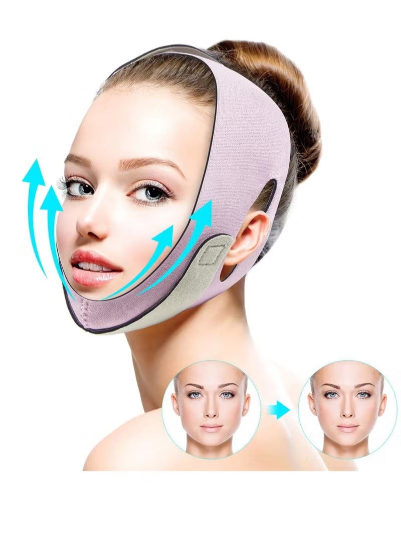 حزام تنحيف الوجه، حزام شد الذقن والخد على شكل حرف V بدون ألم، حزام تشكيل الوجه، لمكافحة الشيخوخة والتجاعيد وتقليل الذقن المزدوجة ومضاد للشخير (أرجواني) - Image 1