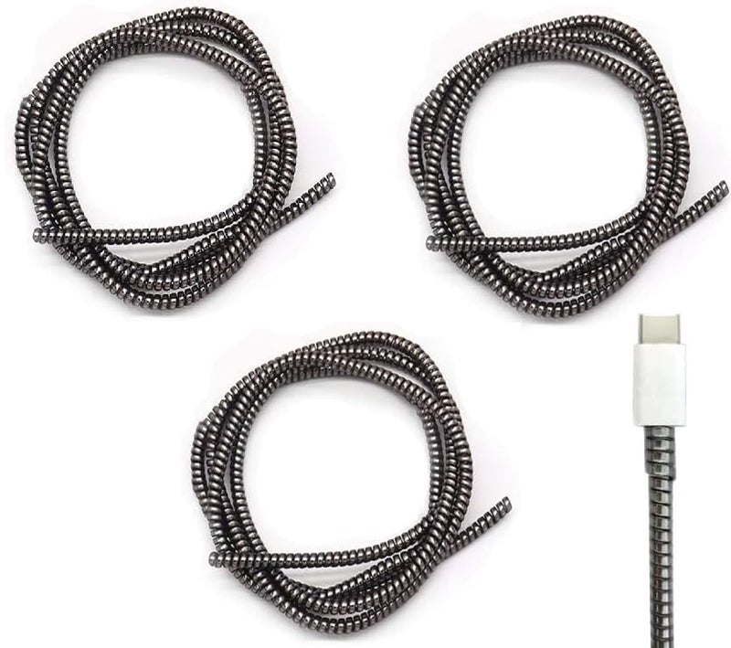 LOOPRED Cable Protector, Metallic Spiral Wire Organizer, 150 cm Plastic Cord Management for iPhone and Android Charging Cables (Gray Pack 3) - Image 1