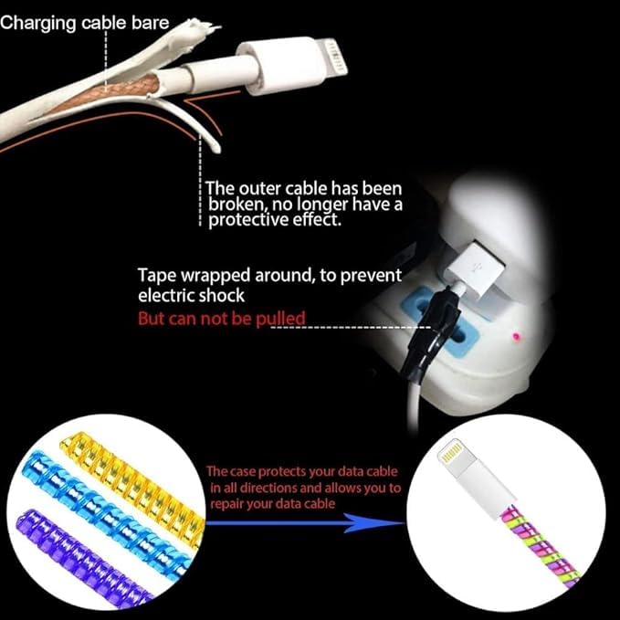 LOOPRED Cable Protector, Metallic Spiral Wire Organizer, 150 cm Plastic Cord Management for iPhone and Android Charging Cables (Gray Pack 3) - Image 2