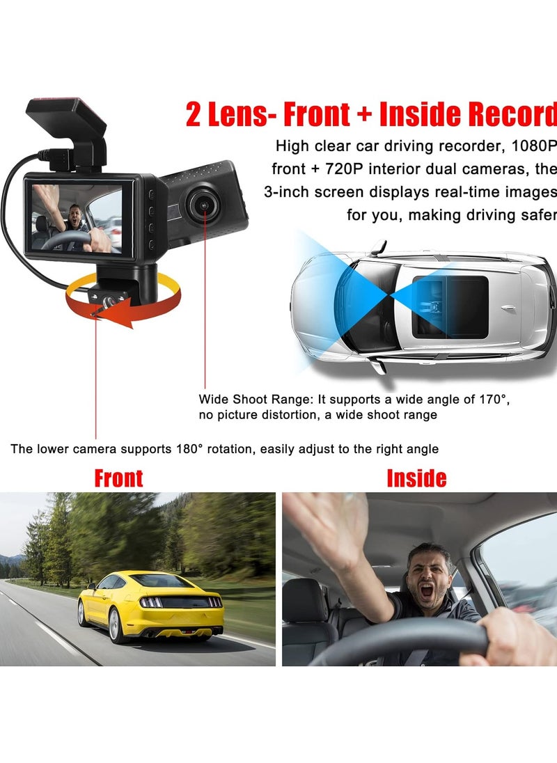 AROAQ 1080P DVR Dash Camera Front & Inside Dual Camera Driving Recorder 3 Inch Screen Dashcam  - Image 3