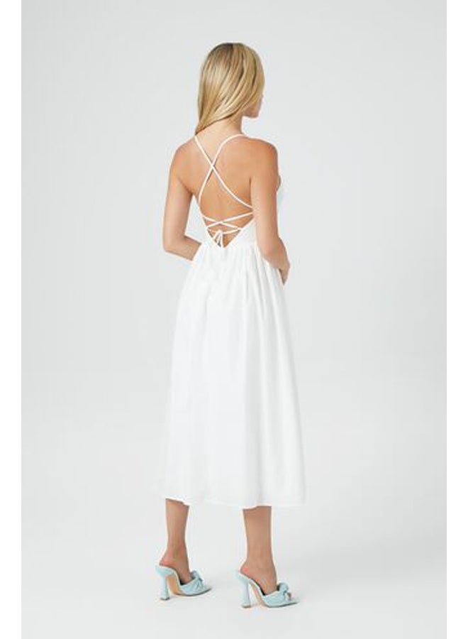 FOREVER 21 فستان بوبلين متقاطع متوسط الطول - Image 4