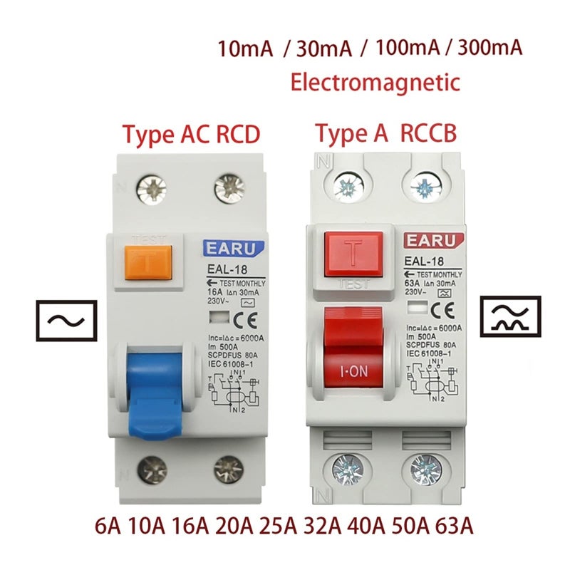 Residual Current Circuit Breaker 2P 10mA 30mA 100mA AC Type 63A Short Circuit Leakage Protection - Image 3
