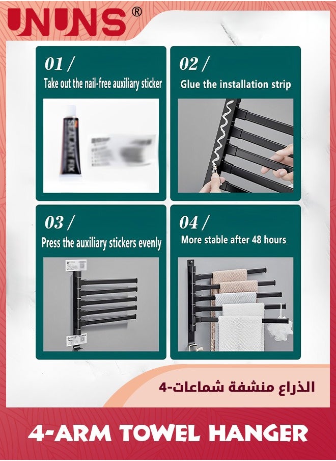 UNUNS Swivel Towel Rack Wall Mounted,Bathroom Towel Bars,Swing Out Towel Rail With Hooks,Stainless Steel Folding Swivel Towel Bar Rack,Rotating Arm Clothes Hanger Holder,Space Saving Shower Balls Hanger  - Image 4