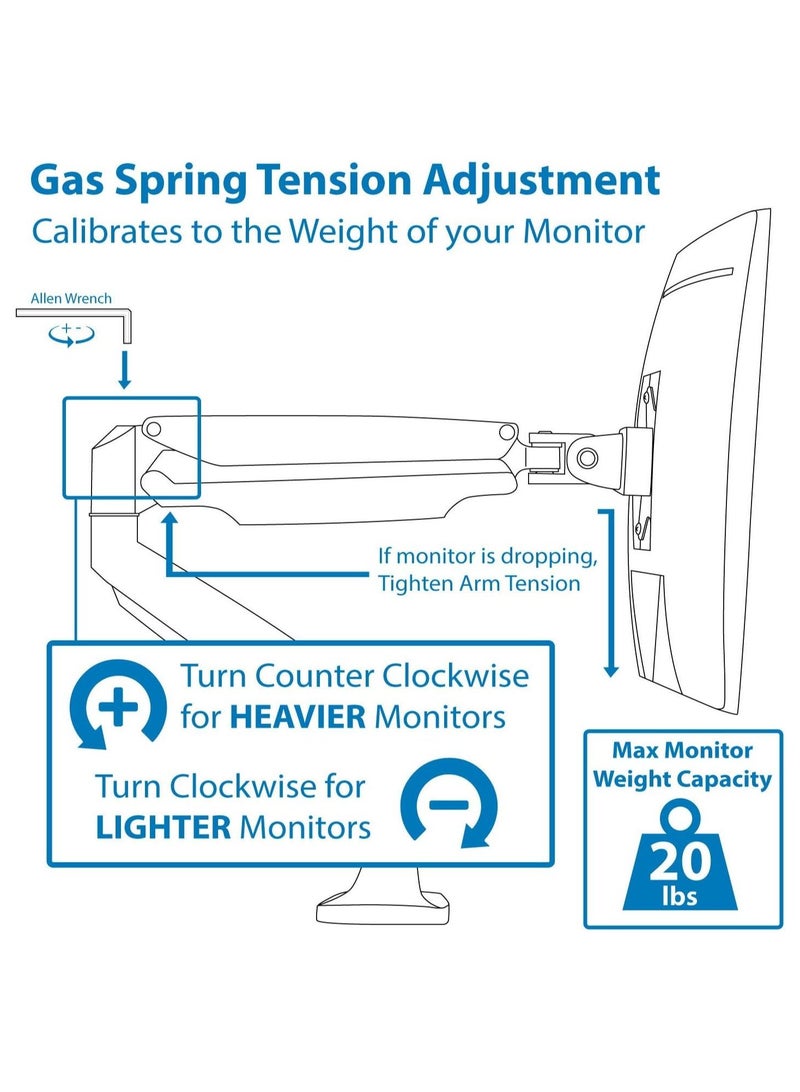 Single Monitor Arm Desk Mount | Gas Spring Monitor Arm | Full Motion Articulating Height Adjustable | Fits 21 22 23 24 27 30 32 Inch VESA Compatible Computer Screen - Image 5