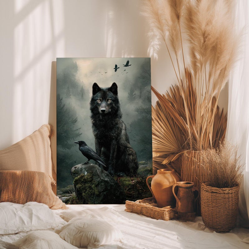 TNESSENTIAL Black Wolf and Raven Art Print Poster or Canvas, Dark Gothic Fantasy Woodland Art, Mystical Forest Wall Decor, Moody Animal Wildlife Poster - Image 5
