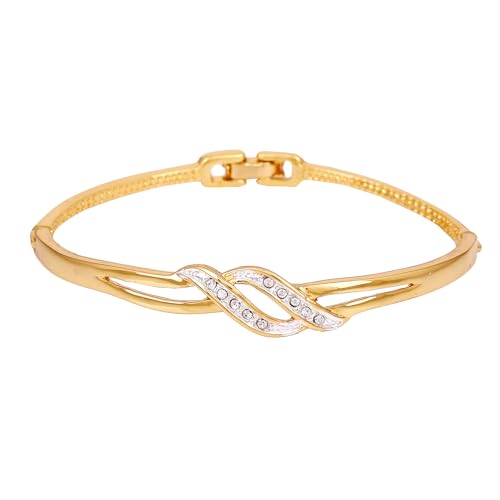 Estele Jewellery Bracelet For Women Gold & Rhodium Plated Wave Designer Twin Line Wrap Cuff Bracelet with White Crystals for Girls and Women-101734-2TNWE BR - Image 1
