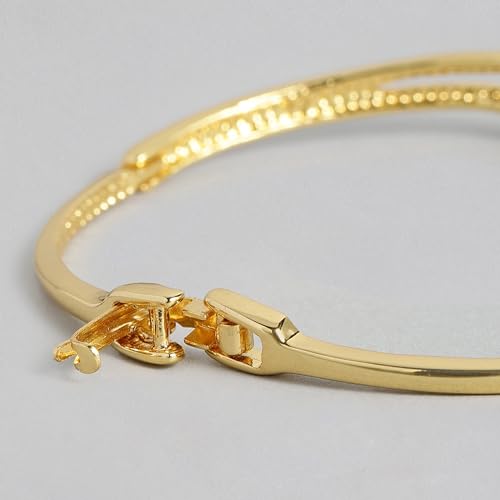 Estele Jewellery Bracelet For Women Gold & Rhodium Plated Wave Designer Twin Line Wrap Cuff Bracelet with White Crystals for Girls and Women-101734-2TNWE BR - Image 4