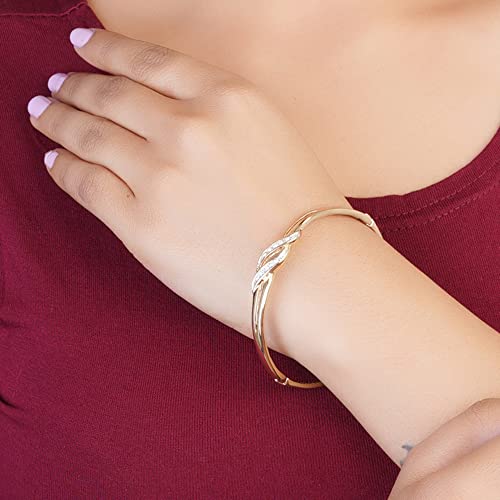 Estele Jewellery Bracelet For Women Gold & Rhodium Plated Wave Designer Twin Line Wrap Cuff Bracelet with White Crystals for Girls and Women-101734-2TNWE BR - Image 5