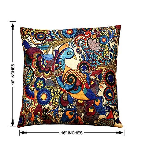 Belive-Me Home 3D Jute Multicolor Cushion Covers 16x16 inches Set of 5 - Multi Peacock Style - Image 2