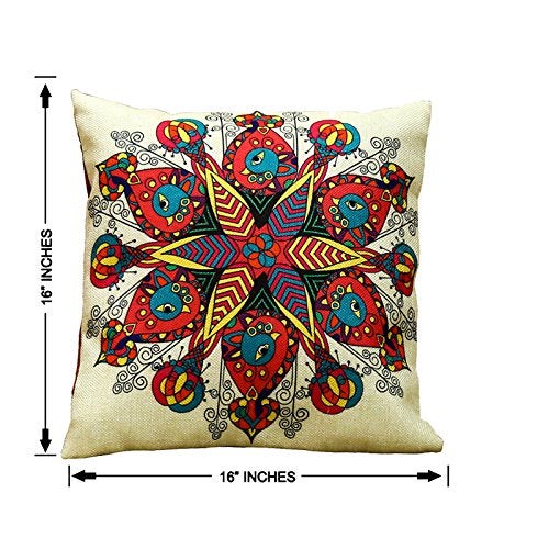 Belive-Me Home 3D Jute Multicolor Cushion Covers 16x16 inches Set of 5 - Multi Peacock Style - Image 3