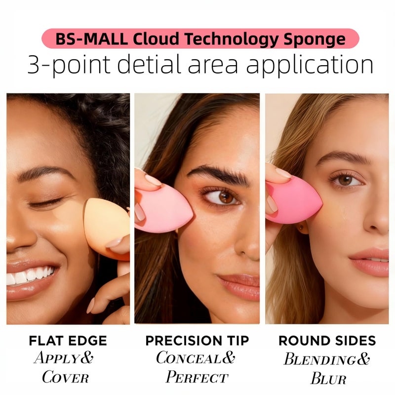 BS Mall Makeup Sponge Set BS-MALL with Storage Case 7 Pcs for Liquid, Cream, and Powder,SAVE Foundation with 1 Mini Makeup Sponge For Travel Daily Use (A-Pinkï¼‰ - Image 3