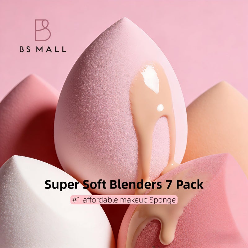 BS Mall Makeup Sponge Set BS-MALL with Storage Case 7 Pcs for Liquid, Cream, and Powder,SAVE Foundation with 1 Mini Makeup Sponge For Travel Daily Use (A-Pinkï¼‰ - Image 2