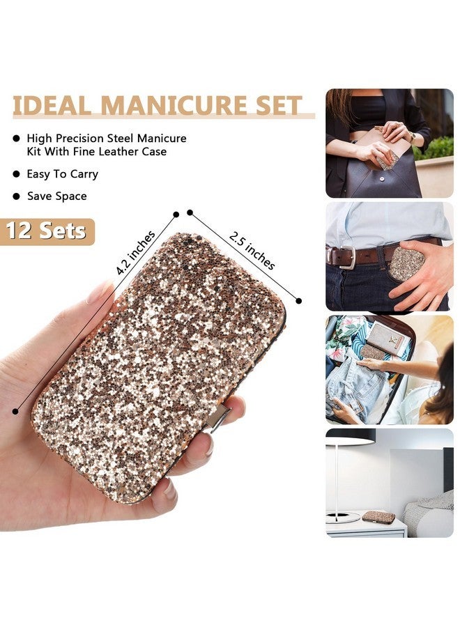 Geosar 12 Sets Manicure Set Nail Clippers Pedicure Kit Stainless Steel Professional Pedicure Set Grooming Kits Nail Care Tools With Luxurious Travel Case For Nail Care (Glitter Rose Gold,8 In 1) - Image 2