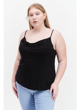 Bar III Women Plus Size Draped Neckline Embellished Tank Top, Black  - Image 1