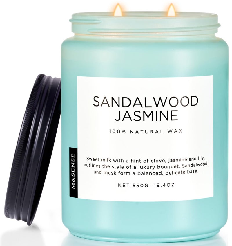 M&SENSE Sandalwood Jasmine Scented Candles, Large Soy Natural Long Lasting 19.4oz 110 Hour Burning Floral Non Toxic Double Wick Aromatherapy Candle Gifts for Women Friend - Image 1