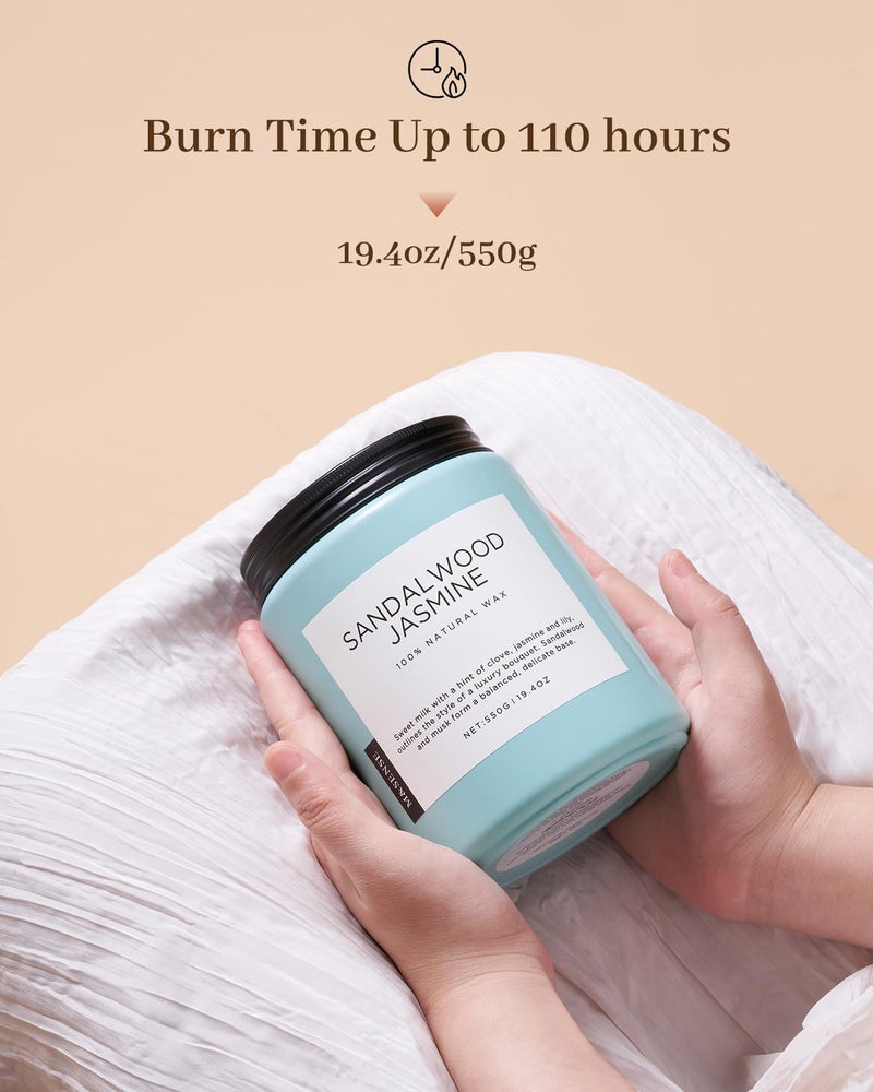 M&SENSE Sandalwood Jasmine Scented Candles, Large Soy Natural Long Lasting 19.4oz 110 Hour Burning Floral Non Toxic Double Wick Aromatherapy Candle Gifts for Women Friend - Image 3