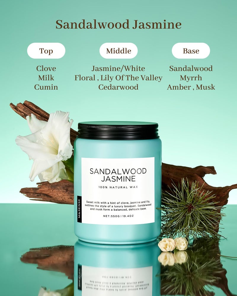 M&SENSE Sandalwood Jasmine Scented Candles, Large Soy Natural Long Lasting 19.4oz 110 Hour Burning Floral Non Toxic Double Wick Aromatherapy Candle Gifts for Women Friend - Image 2
