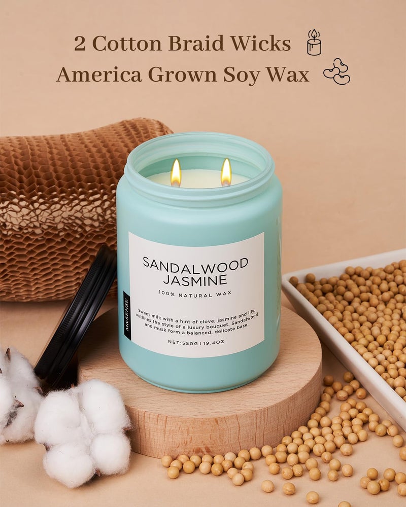 M&SENSE Sandalwood Jasmine Scented Candles, Large Soy Natural Long Lasting 19.4oz 110 Hour Burning Floral Non Toxic Double Wick Aromatherapy Candle Gifts for Women Friend - Image 5