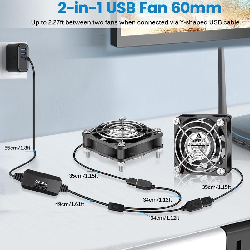 GDSTIME 2-Pack 60mm x 15mm USB Fan with 3 Speed Control, 5V Brushless DC Cooling Fans for PC Computer Case Cooler Raspberry Pi Radiator Ventilation - Image 5