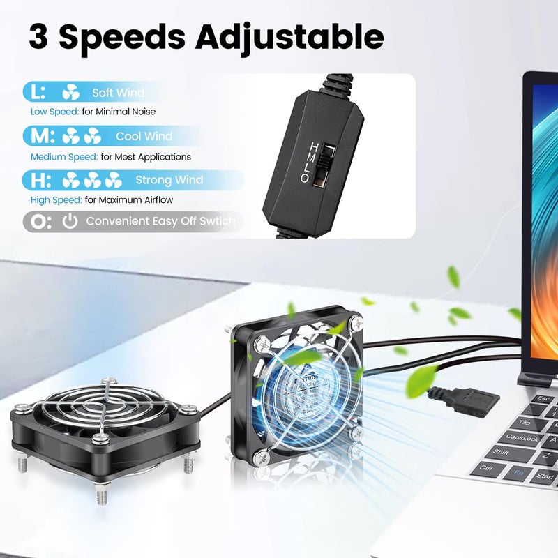 GDSTIME 2-Pack 60mm x 15mm USB Fan with 3 Speed Control, 5V Brushless DC Cooling Fans for PC Computer Case Cooler Raspberry Pi Radiator Ventilation - Image 3