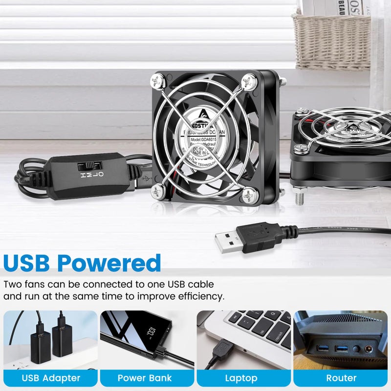 GDSTIME 2-Pack 60mm x 15mm USB Fan with 3 Speed Control, 5V Brushless DC Cooling Fans for PC Computer Case Cooler Raspberry Pi Radiator Ventilation - Image 4