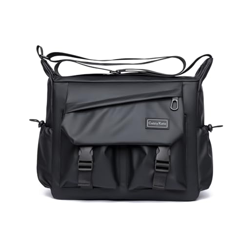 IVESIGN Messenger Bag for Men & Women - Lightweight Crossbody Shoulder Bag for Travel, College & Work - Stylish Satchel Bag with Multiple Compartments, Black Sling Bag for Professionals & Students - Image 1