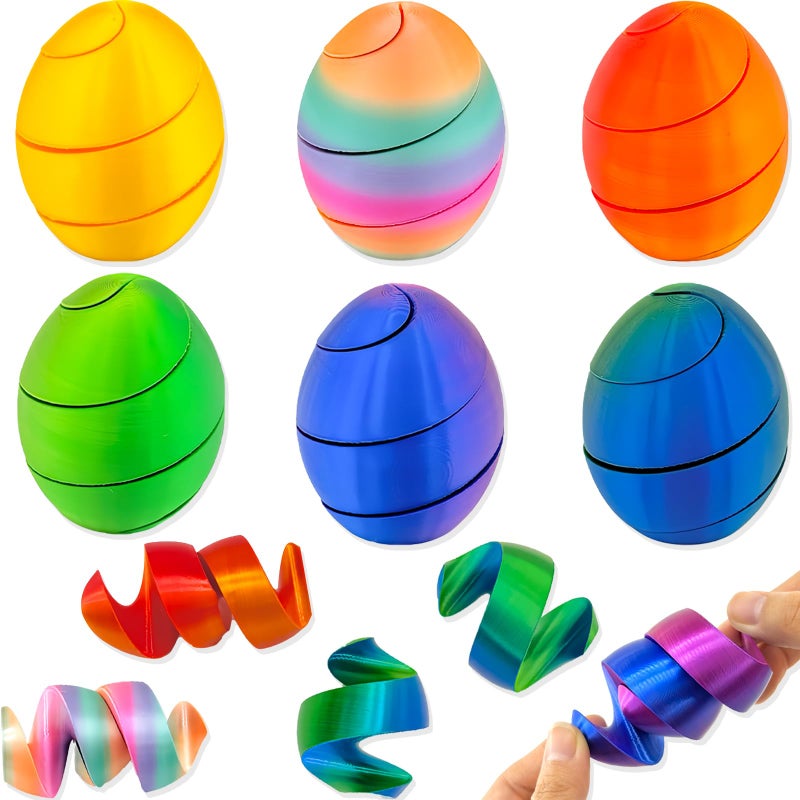 Wercow 6Pcs 3D Printed Spiral Egg Fidget Toy,Easter Eggs ,Easter Toy Egg Relax Anxiety Toy for Kids Easter Basket Stuffer Filler,Family Travel Games Gifts Student Best Gift for Classroom - Image 1