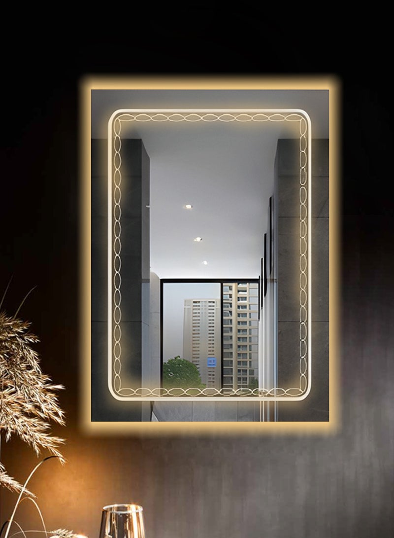 فيبارتي مرآة حمام VPARTY LED، مرآة حائط 28 × 36 بوصة مع أضواء قابلة للتعتيم بدون خطوات، مرايا حمام مضاءة للحائط، مرآة حمام مستطيلة مع إضاءة أمامية وخلفية (70 × 90 سم) - Image 4