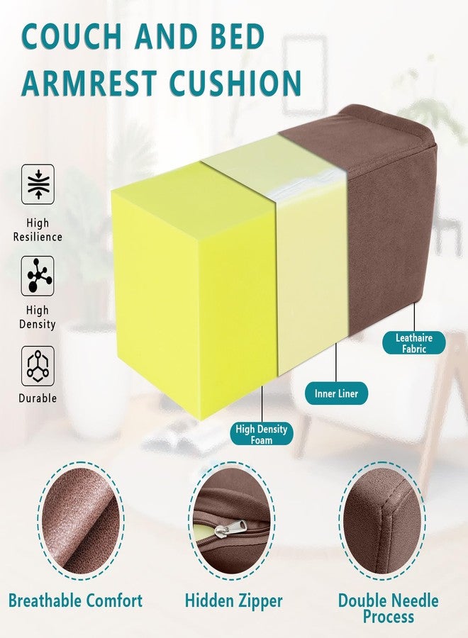 M Mute Touch 2 Pack Couch Arm Rest Pillow, 8''x8''x20'' Faux Leather Waterproof Cover, High Density Foam Armrest Cushion, Removable & Washable Elbow Support for Sofa, Bed, and Armchair (Dark Brown) - Image 2