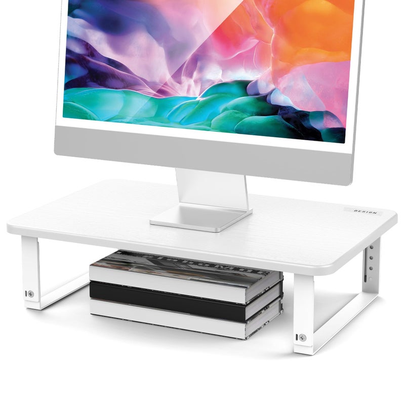 BESIGN MS01 Monitor Stand Riser, Height Adjustable Laptop Stand, Computer Monitor Stand for Monitor, Computer,Laptop,Printer (White) - Image 1