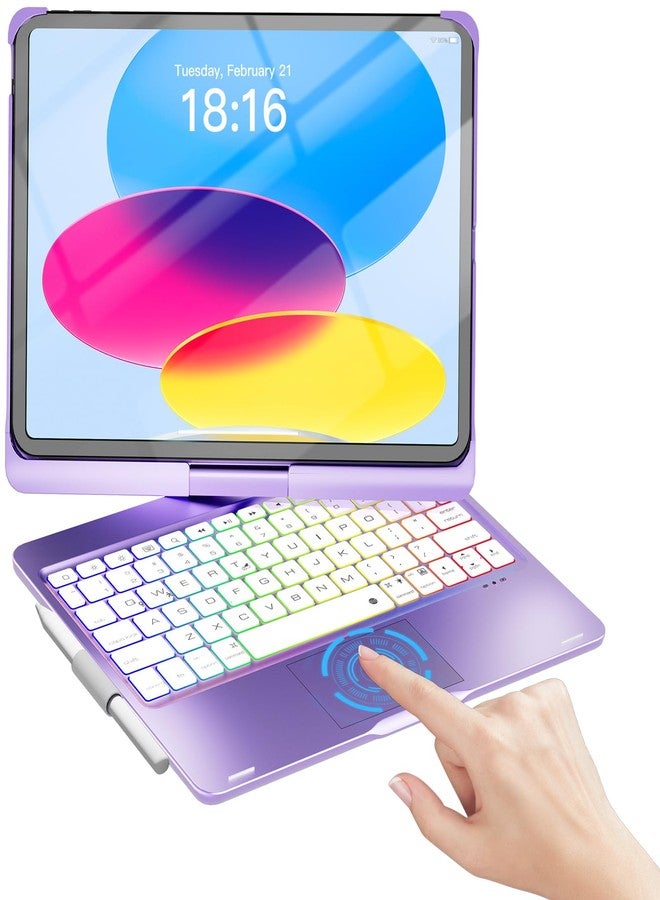جراب NOKBABO لأجهزة iPad من الجيل العاشر والحادي عشر (A16) مع لوحة مفاتيح، جراب iPad Air مقاس 11 بوصة (M3 M2)، لوحة مفاتيح لأجهزة iPad Pro مقاس 11 بوصة (الجيل الرابع/الثالث/الثاني/الأول) و iPad Air من الجيل الخامس/الرابع، لوحة لمس، دوران 360 درجة، إضاءة خلفية - لون بنفسجي معدني - Image 1