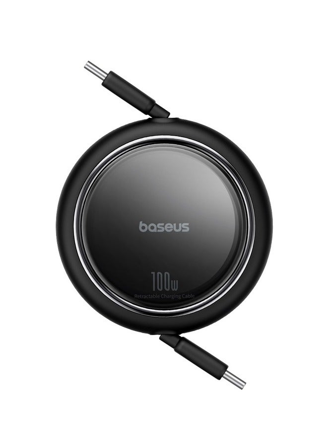 بيسوس كابل بيانات Baseus 100W Free2 Draw Mini قابل للسحب من النوع C إلى النوع C للشحن السريع بطول 1 متر - أسود - Image 2