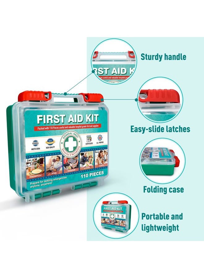 General Medi 110 Pieces Small First Aid Kit - HardCase First Aid Box - Contains Premium Medical Supplies for Travel, Home, Office, Vehicle, Camping, Workplace & Outdoor - Image 4