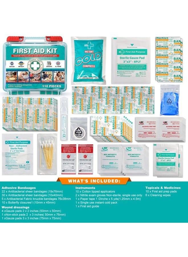 General Medi 110 Pieces Small First Aid Kit - HardCase First Aid Box - Contains Premium Medical Supplies for Travel, Home, Office, Vehicle, Camping, Workplace & Outdoor - Image 2