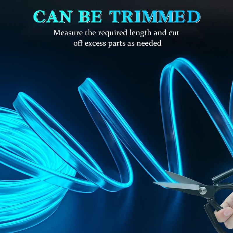 شريط إضاءة LED داخلي للسيارة من نوع EL Wire، بطول 16 قدم (5 فولت USB) شريط نيون أوتوماتيكي، إضاءة محيطة داخلية للسيارة ديكور وإكسسوارات، عالمي للعربات الترفيهية وسيارات الدفع الرباعي والشاحنات (أزرق) - Image 3