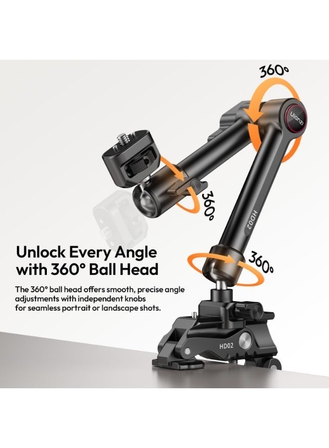 ULANZI HD02 10" Camera Magic Arm Super Clamp Kit with 360° Ball Head,Heavy-Duty Super Clamp,6.6lbs Load, 1/4"-20 & 3/8"-16 Mount, ARRI Pins, NATO Rail Articulating Friction Arm for DSLR/Monitor/Light - Image 5