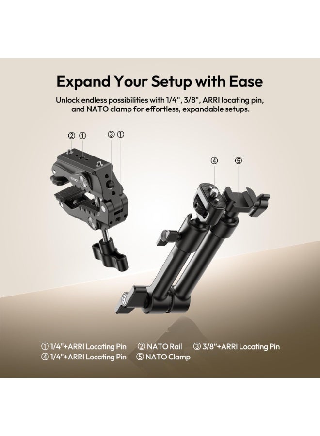 ULANZI HD02 10" Camera Magic Arm Super Clamp Kit with 360° Ball Head,Heavy-Duty Super Clamp,6.6lbs Load, 1/4"-20 & 3/8"-16 Mount, ARRI Pins, NATO Rail Articulating Friction Arm for DSLR/Monitor/Light - Image 2