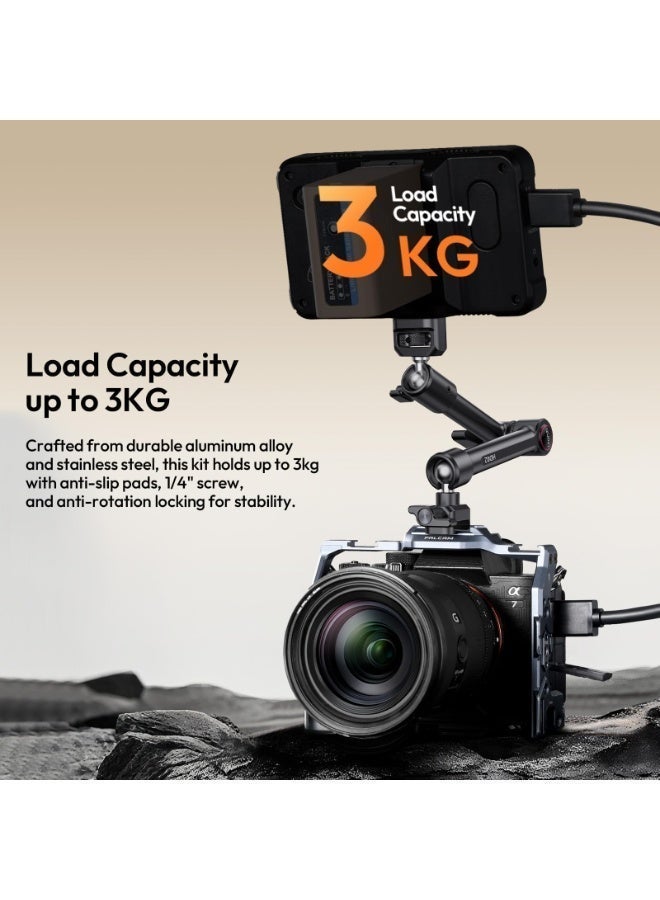 ULANZI HD02 10" Camera Magic Arm Super Clamp Kit with 360° Ball Head,Heavy-Duty Super Clamp,6.6lbs Load, 1/4"-20 & 3/8"-16 Mount, ARRI Pins, NATO Rail Articulating Friction Arm for DSLR/Monitor/Light - Image 3